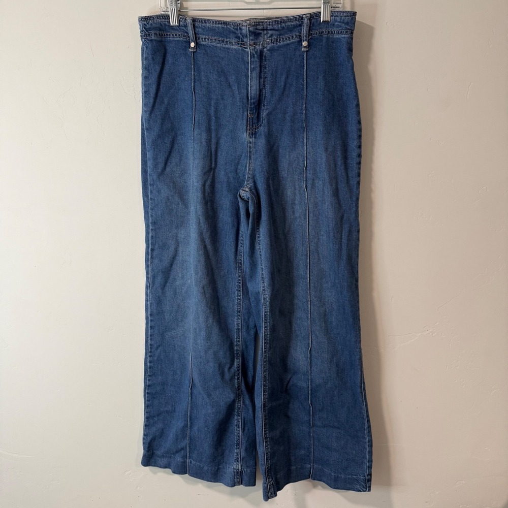 OAT New York Womens Wide Leg Jeans 12/31 Blue Front Seam High Rise